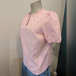 Talbots Pink Puff Sleeve Blouse with Frill Collar-Size M Petite New With Tag